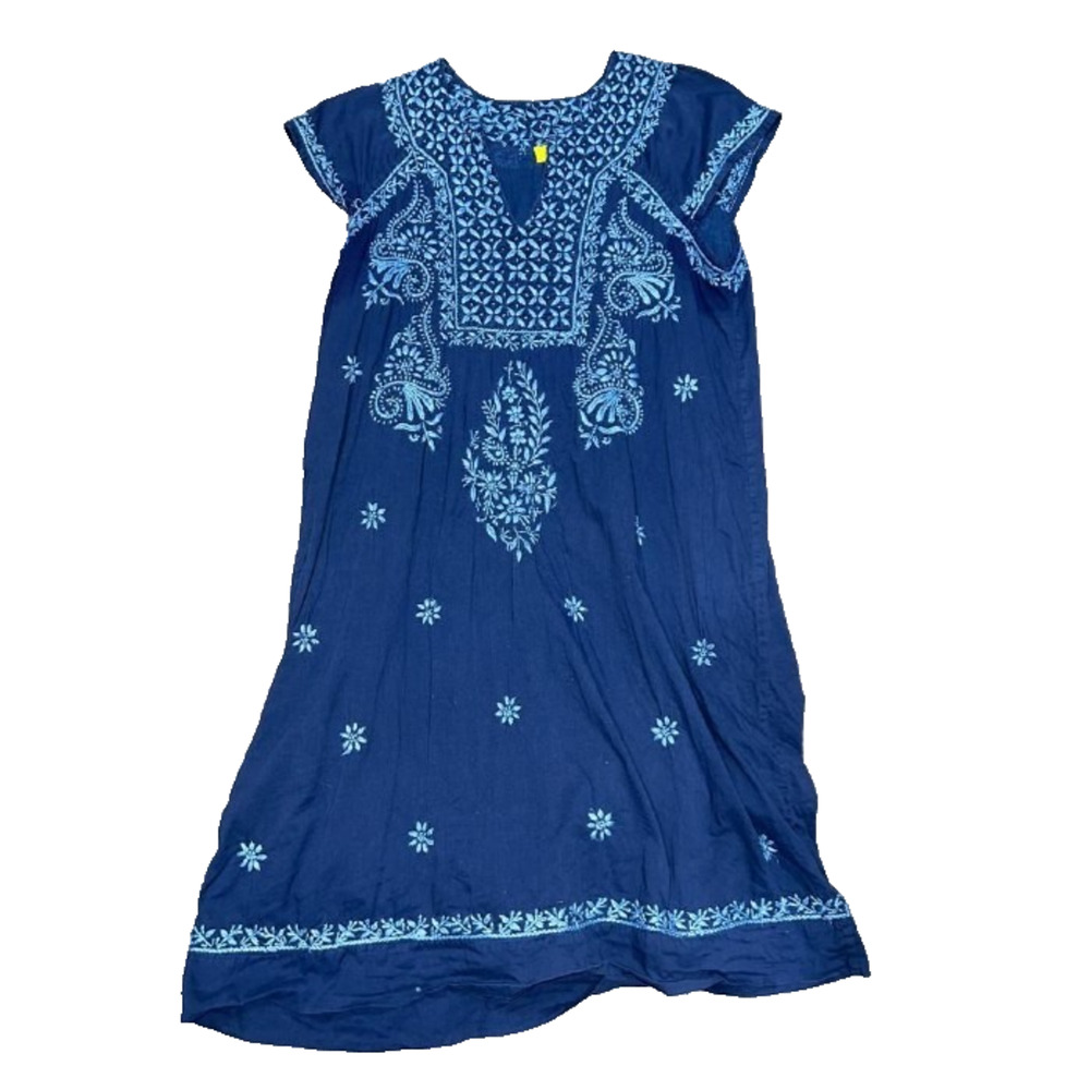 Roller Rabbit Floral Y2K preppy Embroidered Dress Blue Small A005501 - Picture 3 of 10